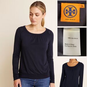 Tory Burch Navy Ashlee 100% Silk Blouse Women’s Medium